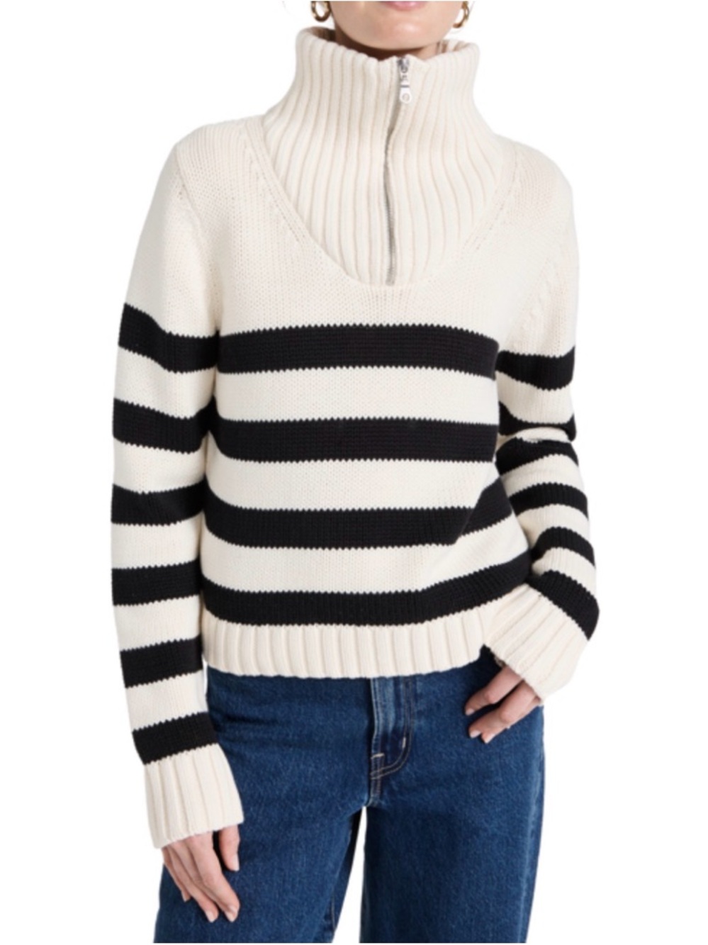 Kule The Matey Black & Cream Striped Cotton Knit Sweater Small EUC